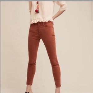 ANTHROPOLOGIE PILCRO Low Rise Skinny Stretch Corduroy Pants Brown Rust Size 26